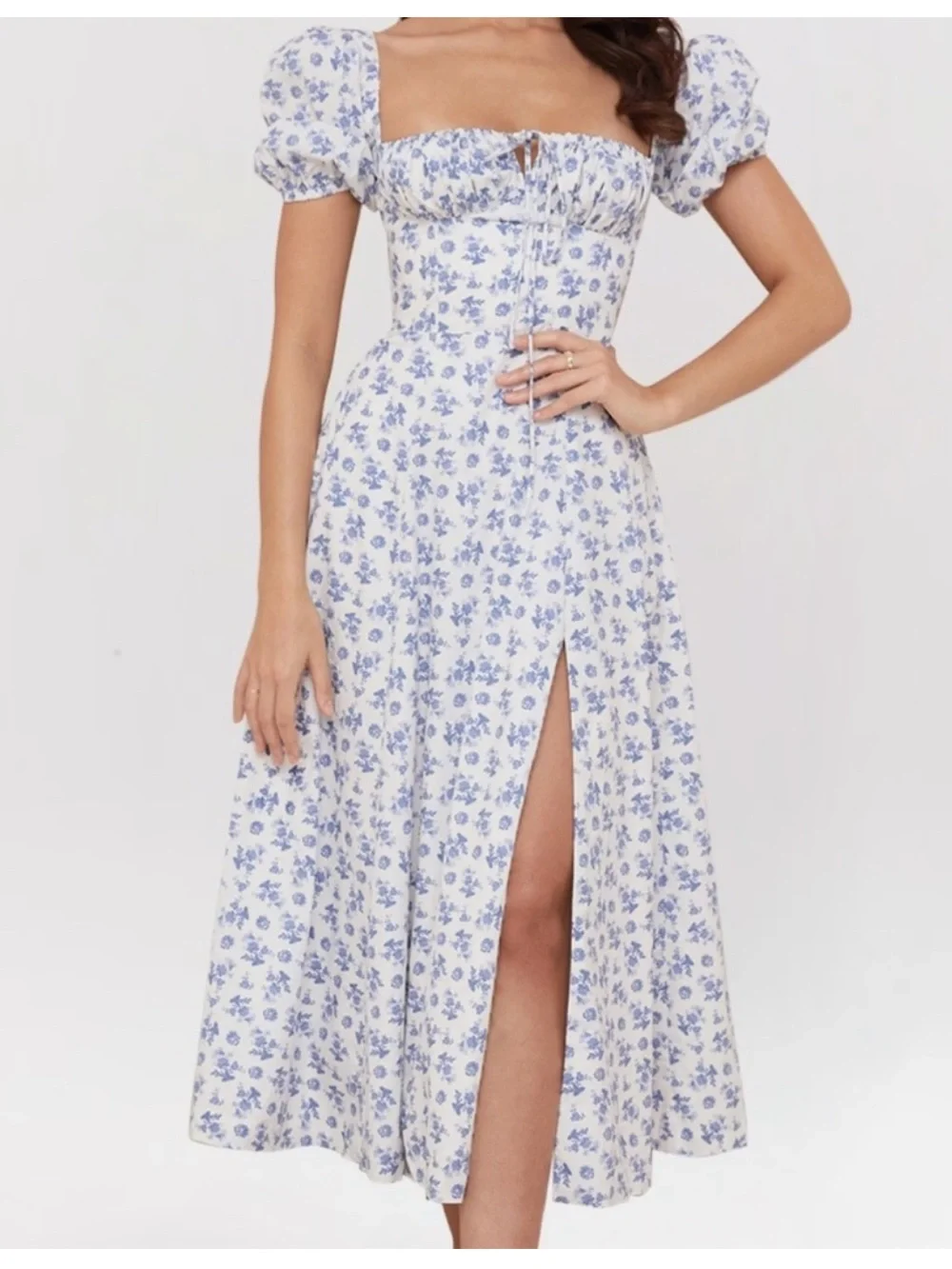 House of CB 'Tallulah' Blue Floral
Puff Sleeve Midi Dress - Picture 1 of 11